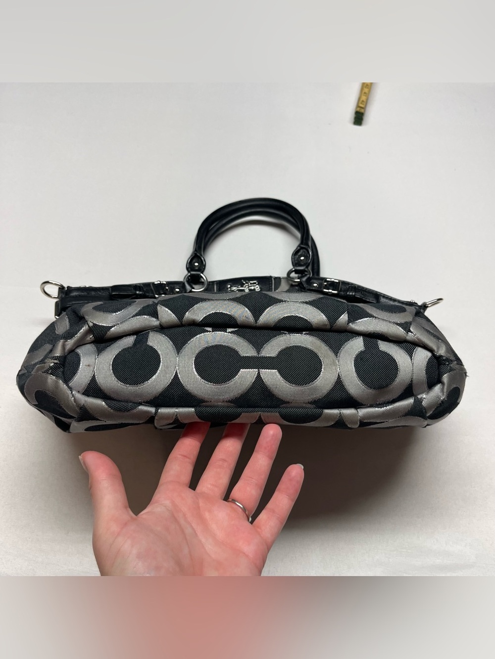 Coach MADISON OP-ART Signature Canvas Black Shoulder Tote Handbag Wallet Set - Picture 7 of 13